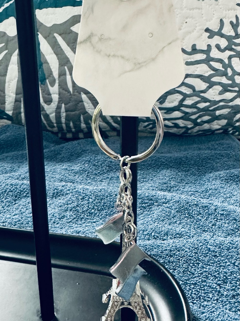 Eiffel Tower and Flag Keychain - Silver with Red, White & Blue Accents - Picture 5 of 6